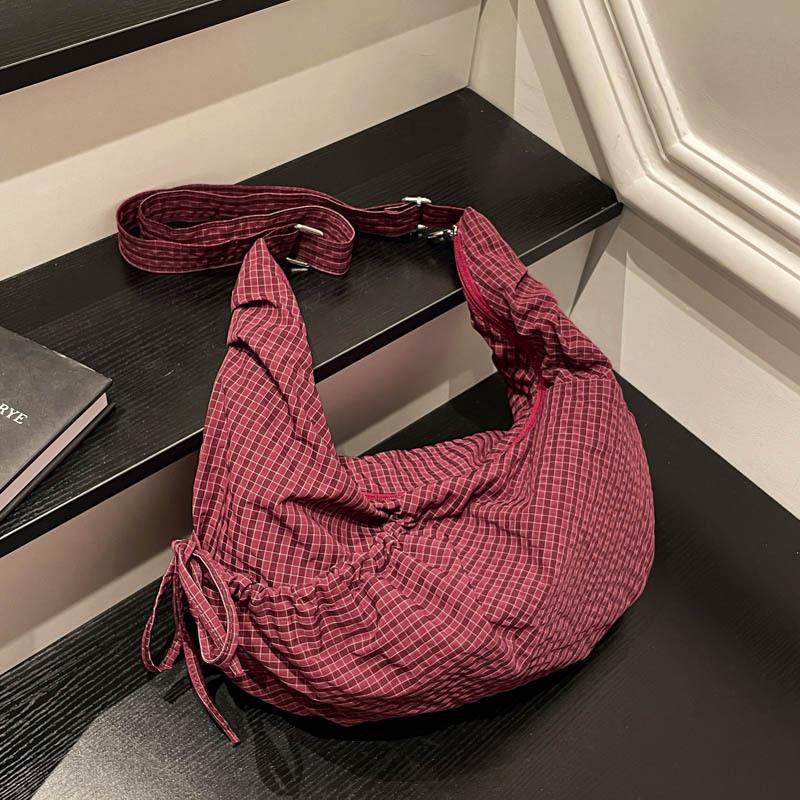 Casual Large-capacity Underarm Bag Women's 2025 New Plaid Canvas Dumpling Bag Fashionable Shoulder Messenger Bag