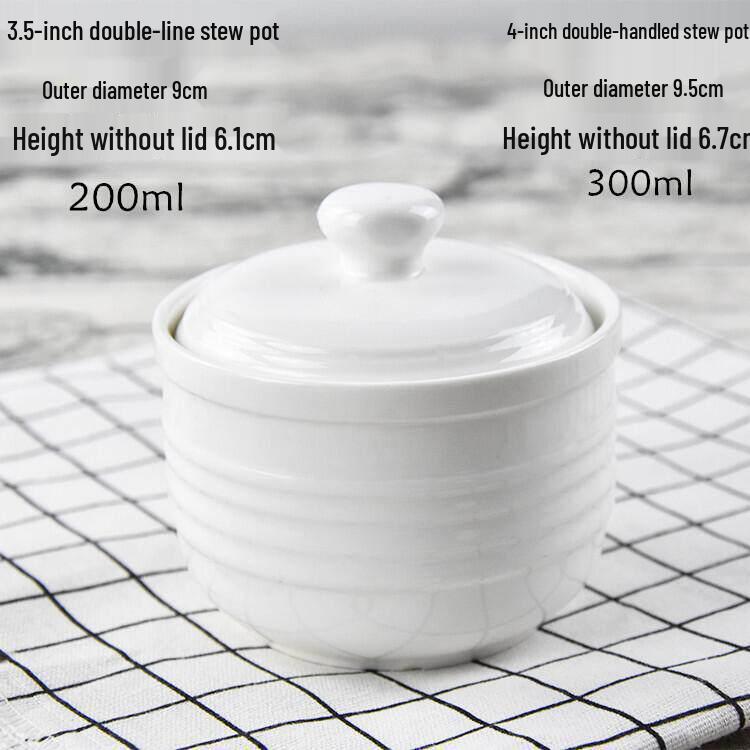 Bird's Nest Ceramic Double-Boiler Soup Pot with Lid - Small Stew & Dessert Pot with Double Handles for Hotel Steamed Egg Bowls.