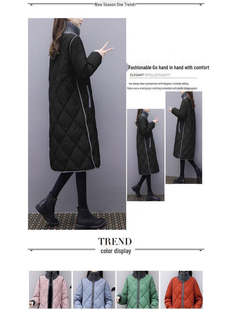 2023 Autumn/Winter Women's Mid-Length Korean Plus Size Lightweight Down Cotton Coat Jacket