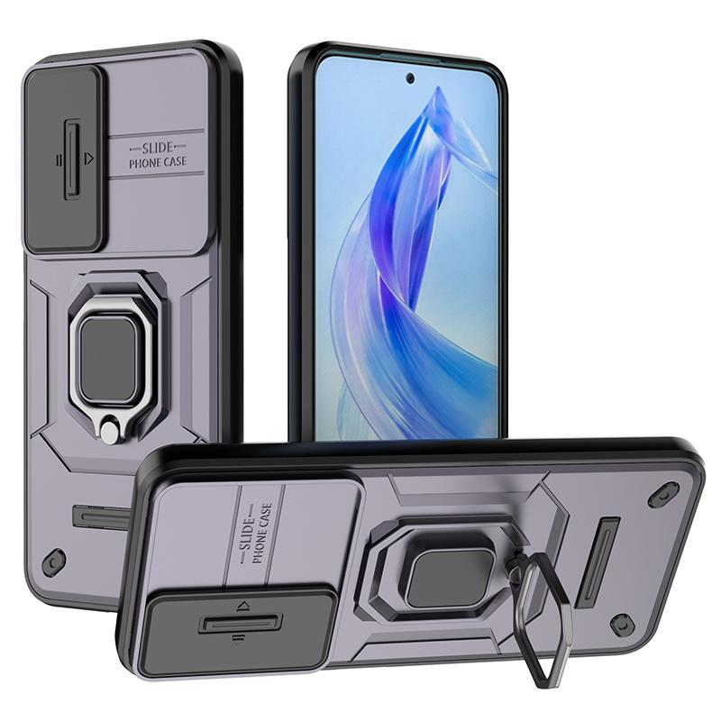 For Honor 90 Lite 5G/X50i 5G Case PC+TPU Slide Camera Lid Phone Cover with Kickstand