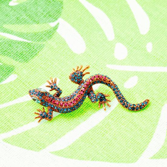 Unisex Brooch Pin Lizard Colorful Rhinestones Jewelry Vintage Long Lasting Blazer Brooch Clothes Decor