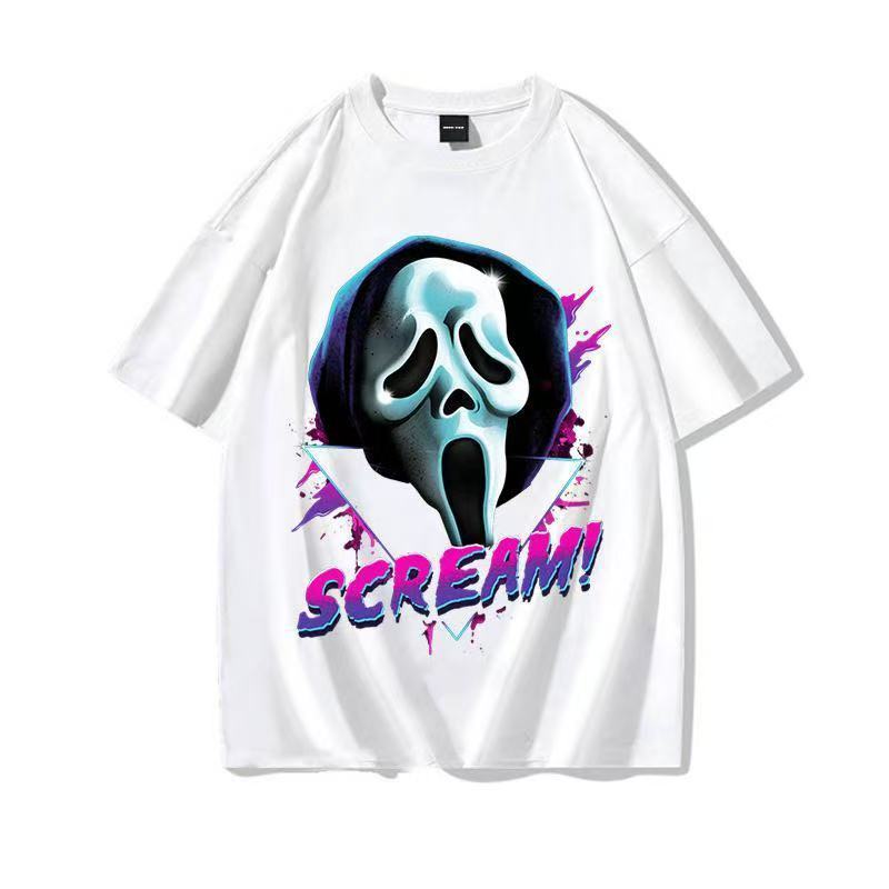 Kreativní tričko z čisté bavlny s potiskem Scream pro muže a ženy, stejné, s kulatým výstřihem, bavlněné tričko s krátkým rukávem, Halloween