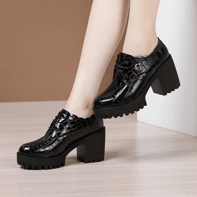 High Quality Leather Shoe for Women Heel 8cm High Heel Platform Round Toe Size 32-43 Elegant Fashion Autumn Winter Shoe Boots