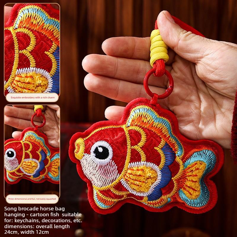 New Year of The Horse Celebration Embroidery Bag Small Pendant Decoration Car Interior Hanging Decoration