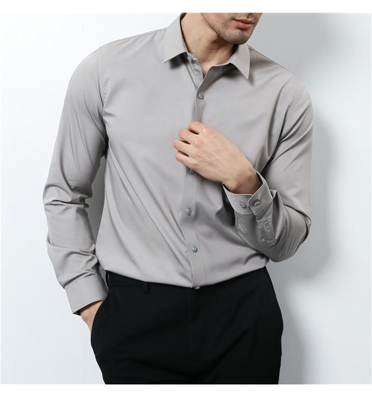 

Мужская повседневная рубашка, высококачественные деловые формальные рубашки для мужчин, приталенная однотонная блузка с длинным рукавом XL серый