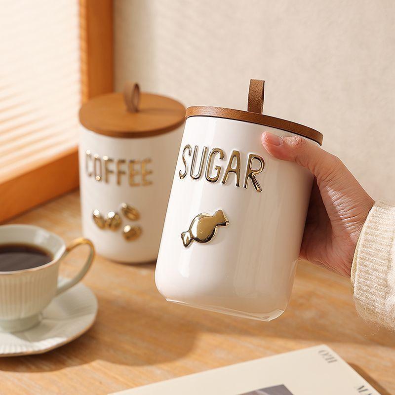 Modern White Porcelain Coffee Tea Jar Household Moisture Proof Candy Jar Storage Container Kitchen Spice Bottle Home Decoration