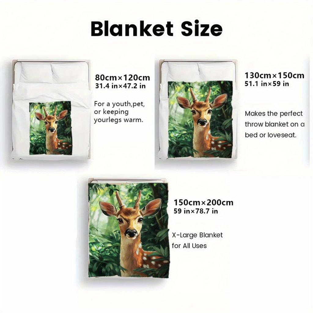 Deer in forest plush blanket animal print soft cozy blanket nature wildlife design flannel blanket home decor gift for nature