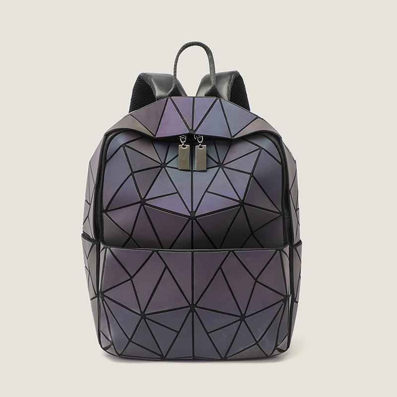 

Women s Bag Geometric Diamond-grid 2025 New Style Backpack Luminous Laser Fashionable Schoolbag
