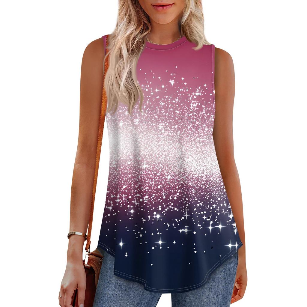 Dámská móda Ležérní vesta bez rukávů Vintage potisk bez rukávů s výstřihem a výstřihem