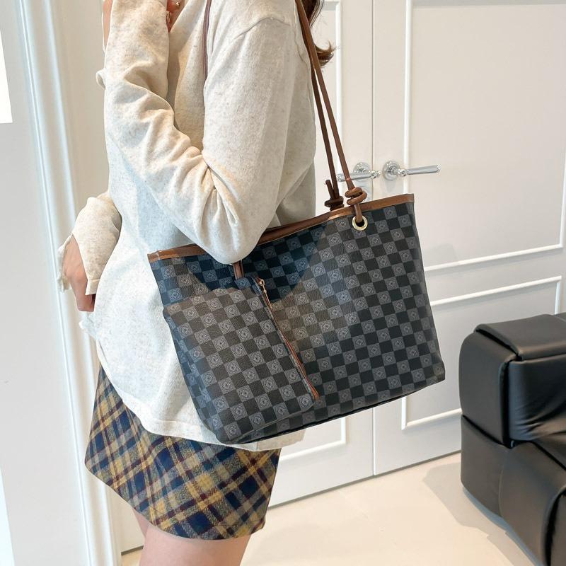 Two-piece set women's bag large capacity shoulder bag retro plaid handbag new bag hand bag