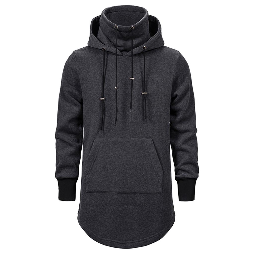 Men's  And Winter Trend Solid Color Dark Long Hooded Loose Sweater