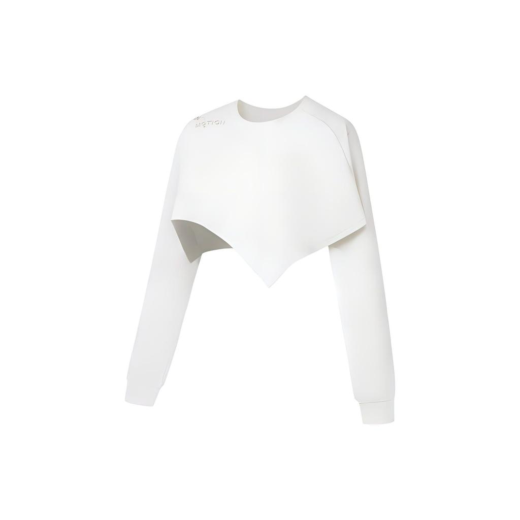 Li Ning Plain Letter Print Crew Neck Pullover Long Sleeve Sweatshirt Women Sweatshirt White AWDS934-1