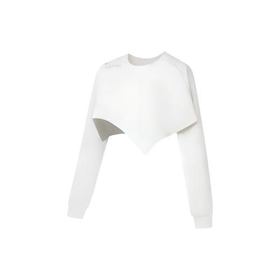 Li Ning Plain Letter Print Crew Neck Pullover Long Sleeve Sweatshirt Women Sweatshirt White AWDS934-1