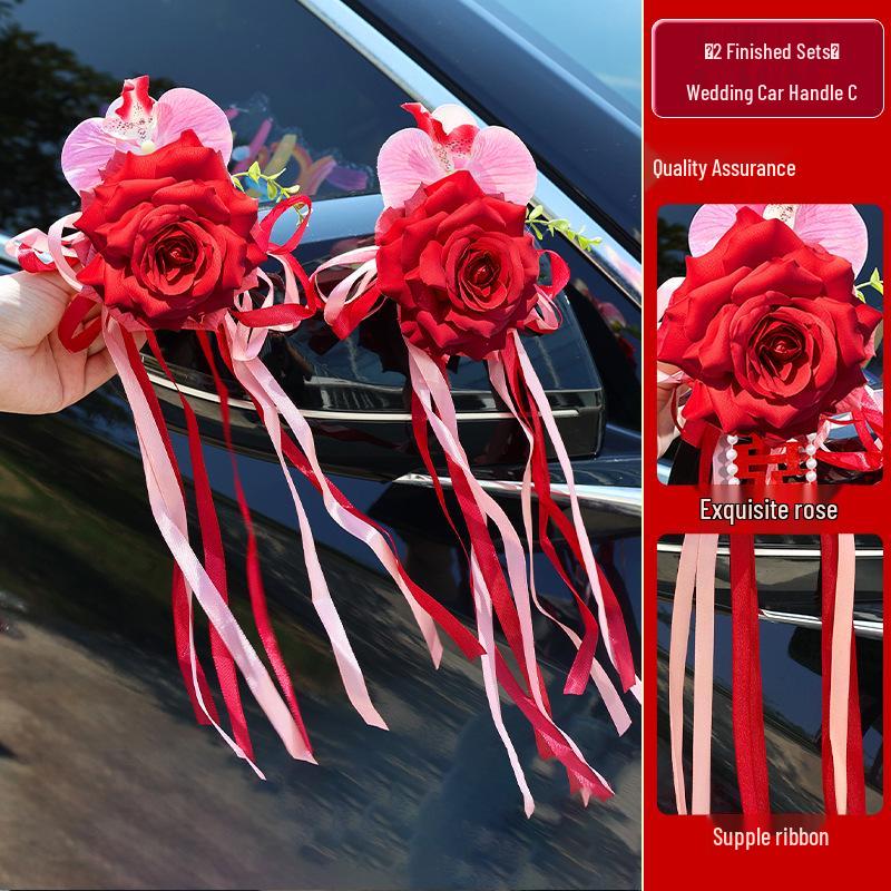 Complete Wedding Car Decoration Set: Escort Car Hood Flowers, Welcome Garland, Double Happiness Arrangement for a Festive Display