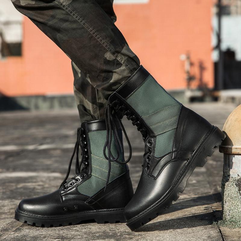 Spring Autumn Designer Mid-high Top Long Boots for Men Stylish Lace-up Breathable Combat Boots Designer Brand Botas Para Hombre
