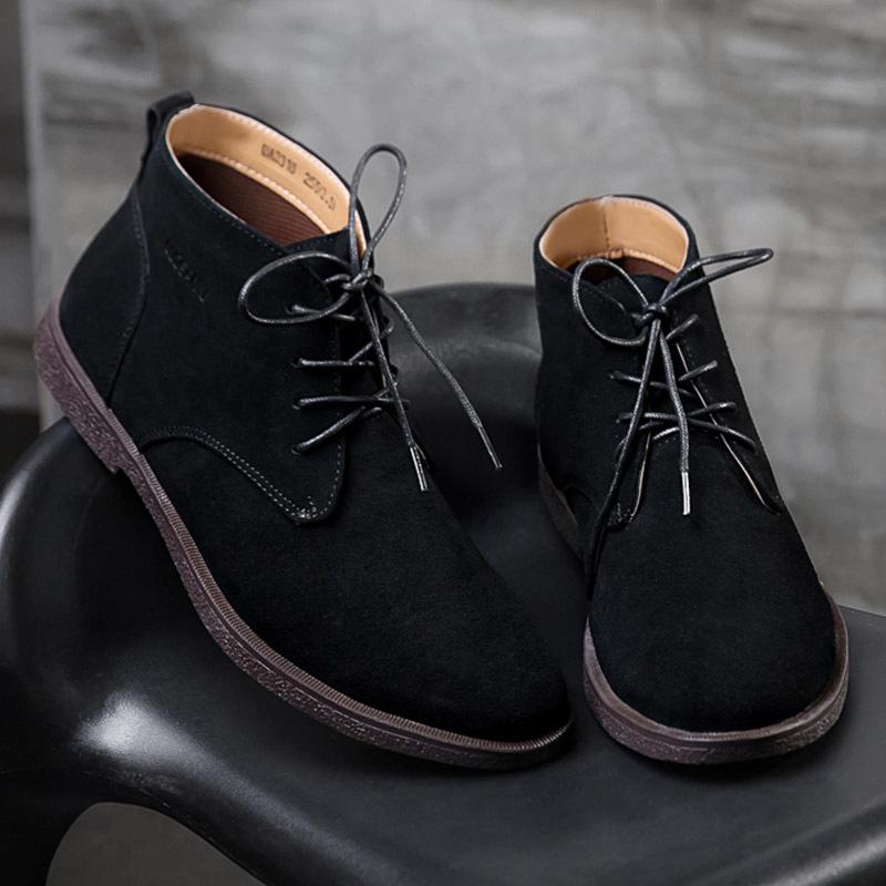 Men's Frosted Leather Mid-Top Winter Desert Boots In British Style