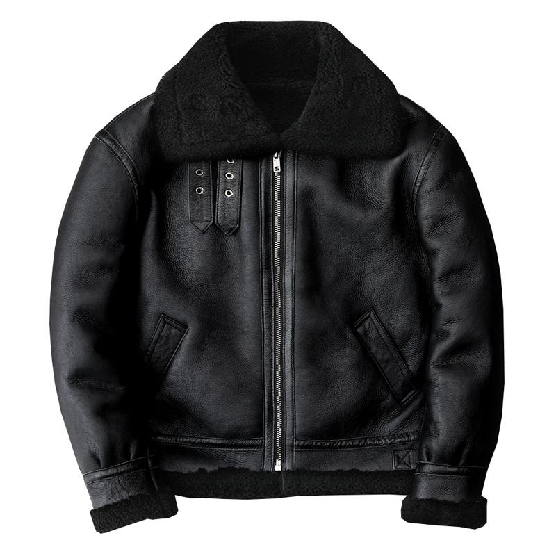 Thickened Lambswool Genuine Leather Fur Coat Men B3 Flight Jacket Large Size Warm Winter Outwear
