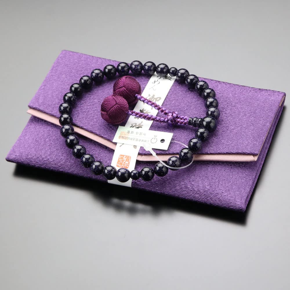 [Nenju Dot Com] Women's Rosary Approx. 8mm Purple Goldstone Bontan Tassel Kyoto Rosary Blue Goldstone