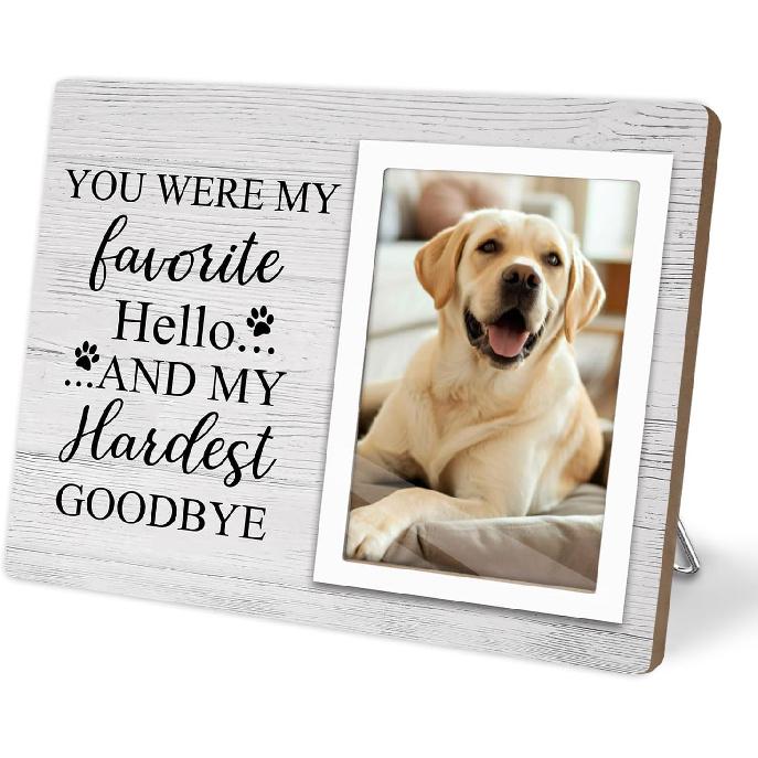 Pet Memorial Frame - In Loving Memory of Dogs, Sympathy Gift for Pet Loss, Gray Wooden Frame