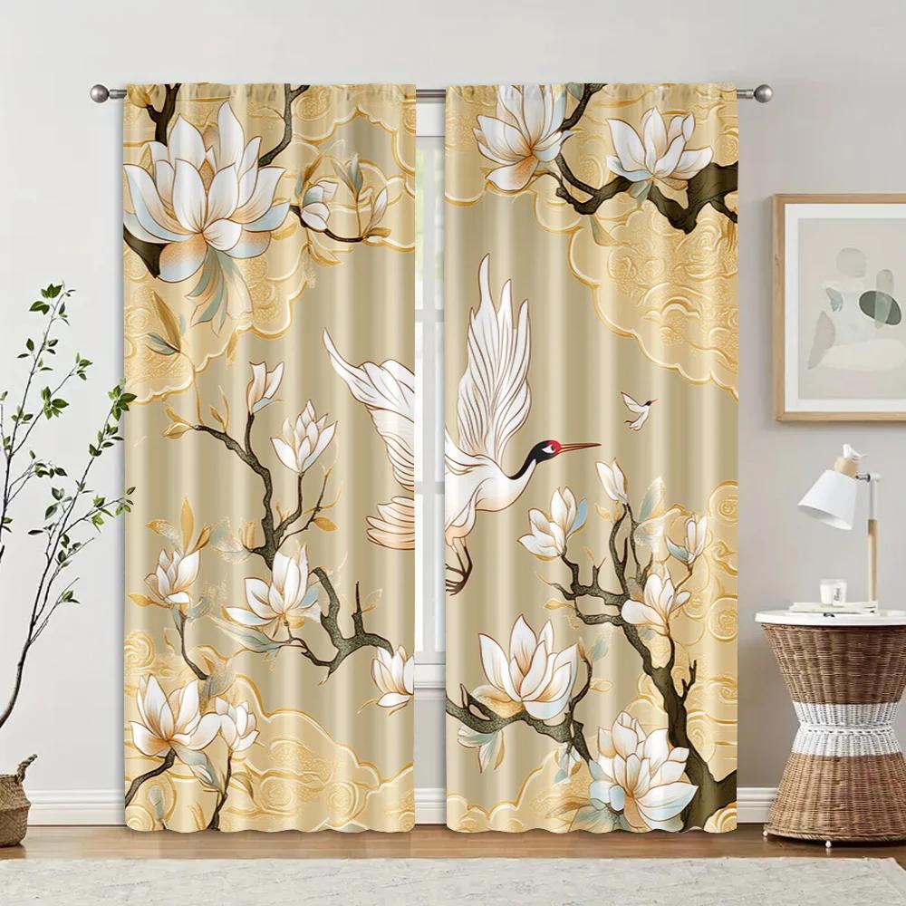 2pcs   Minimalist Curtains  print Roses and sparkling butterflies Versatile Polyester Fabric (without rod) Art Deco Festive
