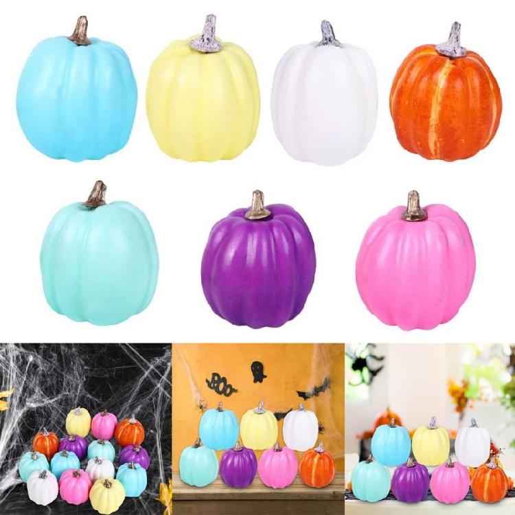 7pcs Foam Artificial Pumpkin Halloween Artificial Craft Colorful Pumpkin Garden Supply Desk Home Figures Decorations