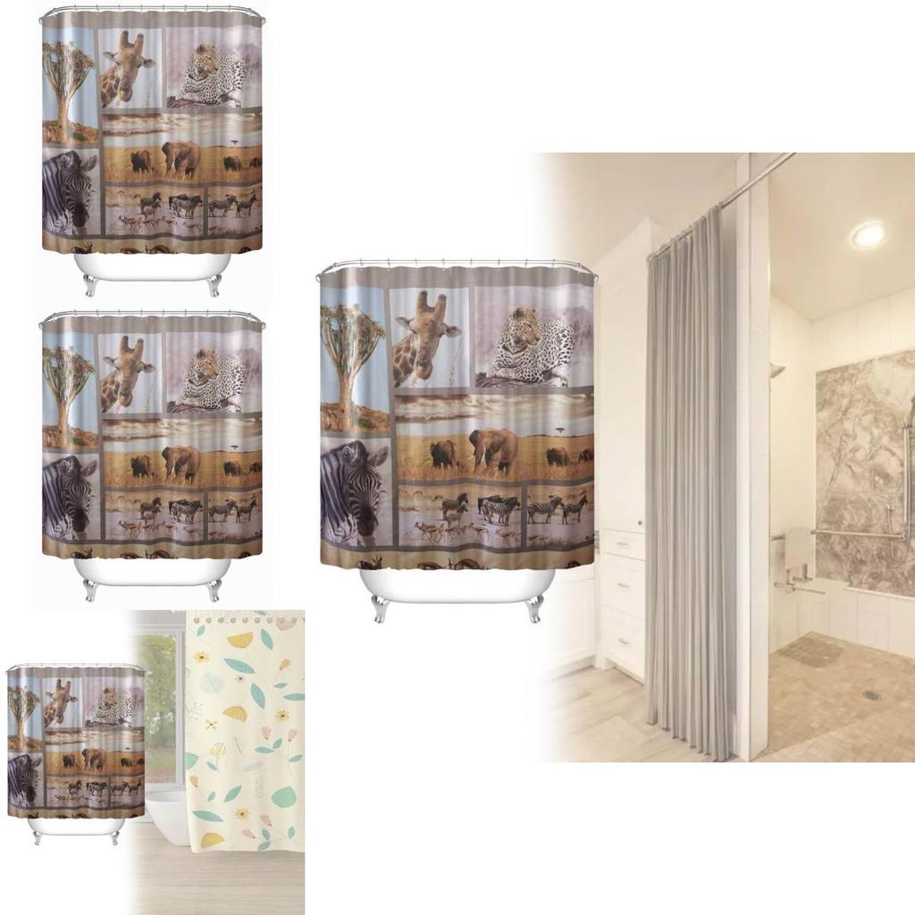 Animal Shower Curtain Peva Waterproof Bathroom Divider For Home Use
