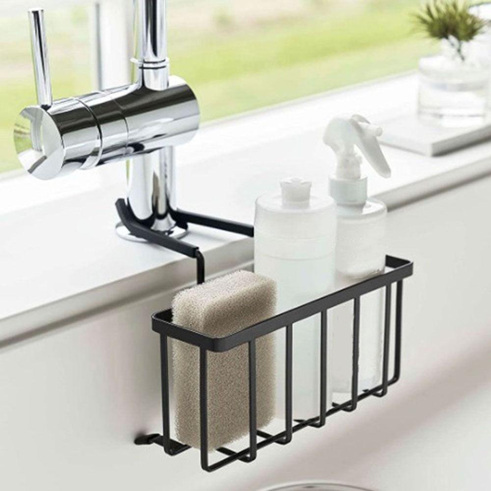 Kohlenstoffstahl Spülbecken Schwammhalter Abtropfbar Verstellbar Schwamm Aufbewahrungsregal Platzsparend Hängendes Design Spülbecken Abtropfgestell Badezimmer