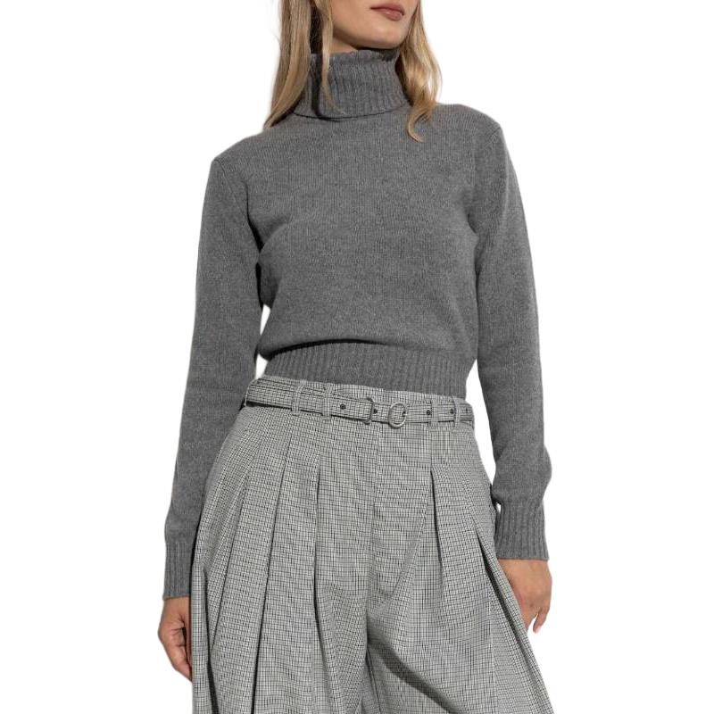 Amiparis Solid Color Logo Short High Neck Ribbed Hem Pullover Long Sleeve Sweater Women sweater Light-Gray FKS457005-052