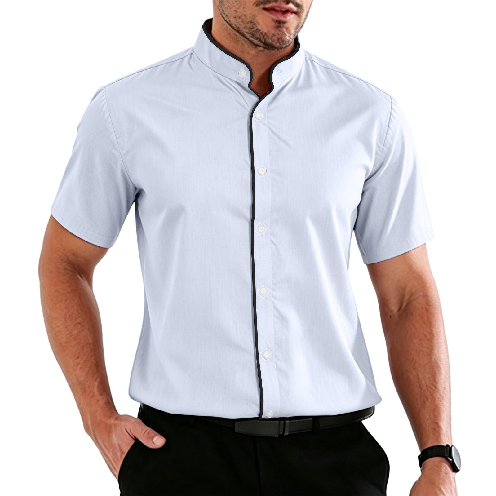 Men Color Slim Fit Short Sleeve Shirt, Casual Korean Summer Button Down XXXL белый