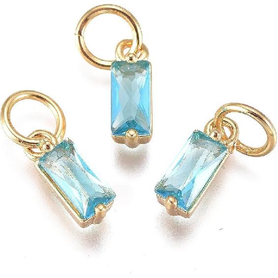 Pandahall 12Pcs 18K Gold Plated Rectangle Charms Cubic Zirconia Birthstone Charms Brass Crystal CZ Stone Pendants with Jump Ring for Jewelry Making