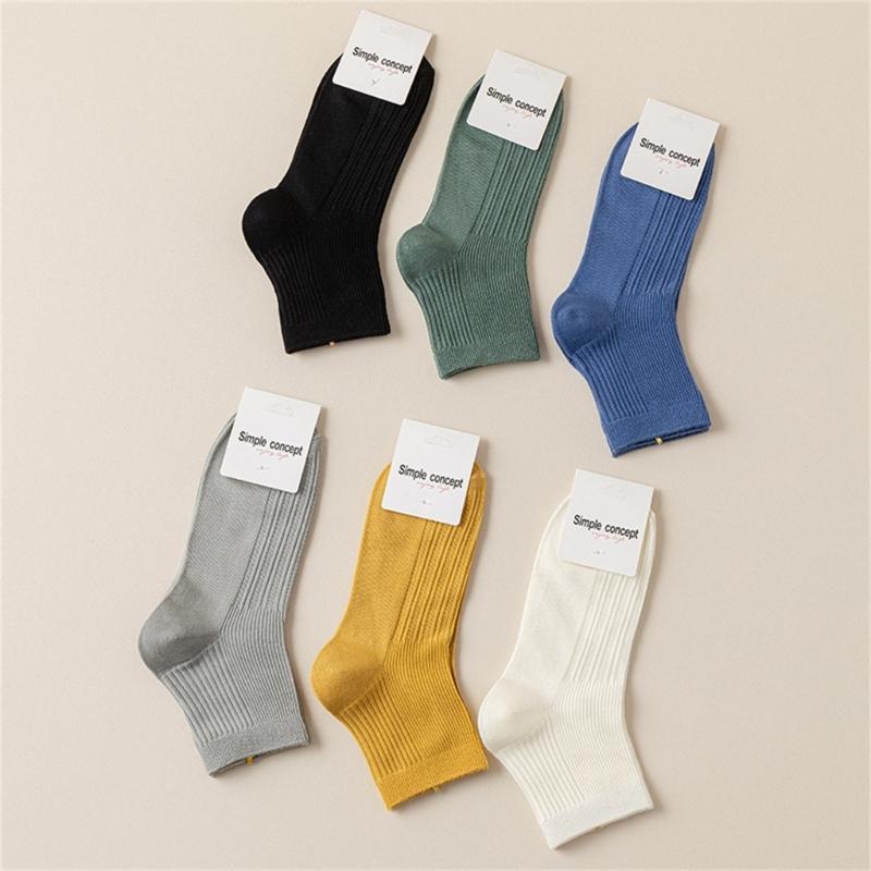 Solid Color Men Sock Spring Autumn Casual Basic Stocking Vertical Stripes Breathable Comfortable Casual Sports Socking