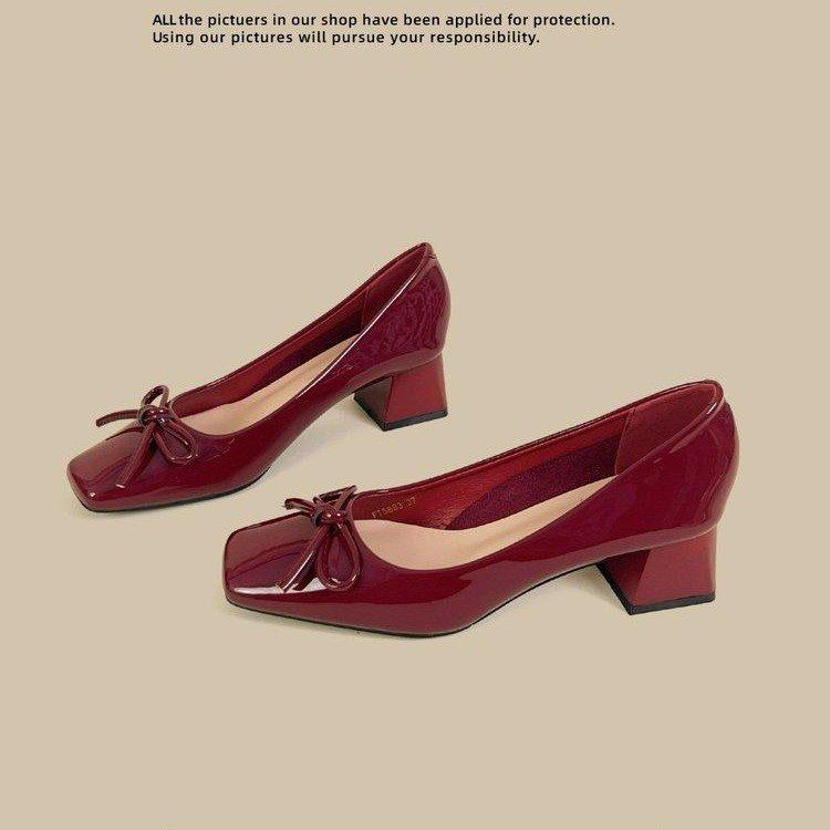 Women's Solid Color Classic Shallow High Heels Spring and Autumn Fashionable Elegant Mary Jane Shoes Women's Thick Heel Design