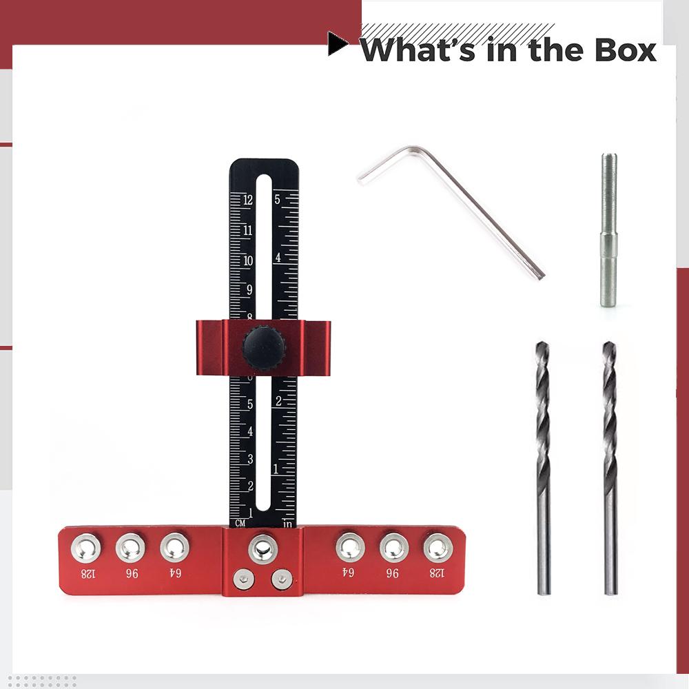 

Деревообработка Сверлильный кондуктор Алюминиевый сплав Ящик Шкаф Дверная ручка Отверстие Сверло Направляющая Аппаратная шаблонный инструмент красный