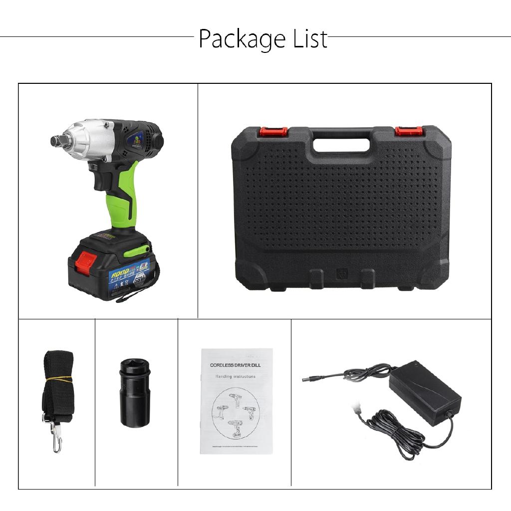 1/2'' 68V 8.0Ah Li-ion Batteries Cordless Impact Wrench 420Nm Metal Chuck UK Plug 100-240V