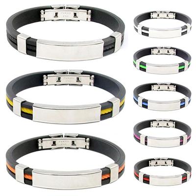 Herren Punk Gummi Edelstahl Armband Verschluss Manschette Armreif Schön ARI