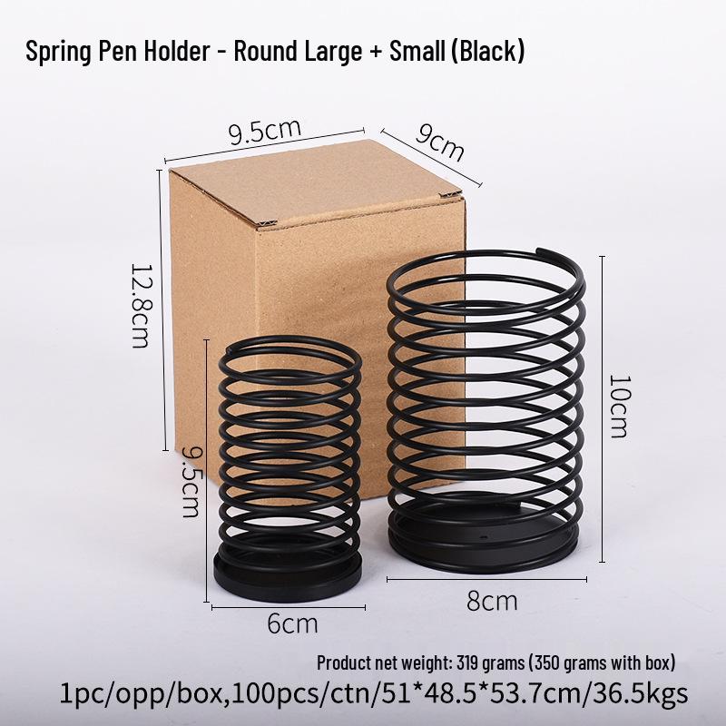 Iron Wire Decompression Pen Holder - Retractable Metal Spring Round Office Organizer