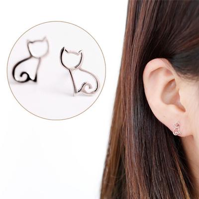 Lovely Women Girl Cute Silver Animal Earring Cat Ear Stud Earrings Jewelry Gift