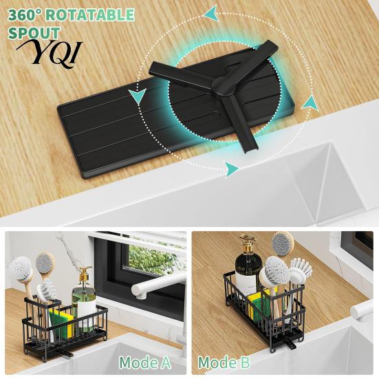 Detachable Compartment Rack Sink Caddy Organizer with Drain Tray, Durable Carbon Steel Sponge Holder, Kitchen Gadget Storage Space Saving for