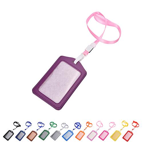 Vertical Transverse Plastic Id Name Card Holder Work Badge W/ Lanyard