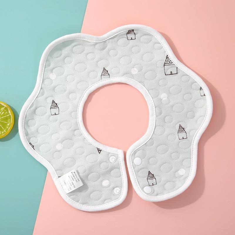 Baby Saliva Towel Class A Four-Layer Crepe Cartoon Snap-Button Bib Baby Triangle Scarf Newborn Bib