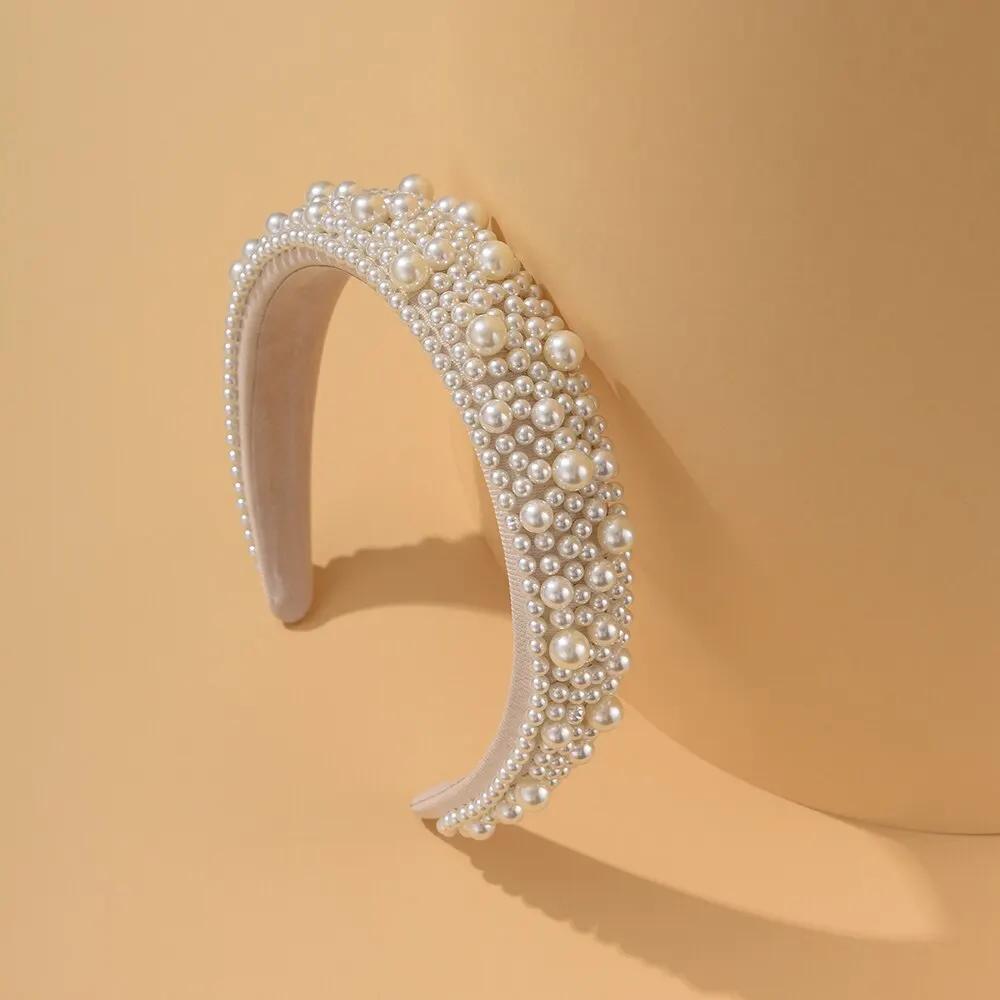 Headband For Women Wedding Bridal Hair Accessories Handmade Wide Hair Hoop Girls Headwear Wedding  Jewelry White Pearl