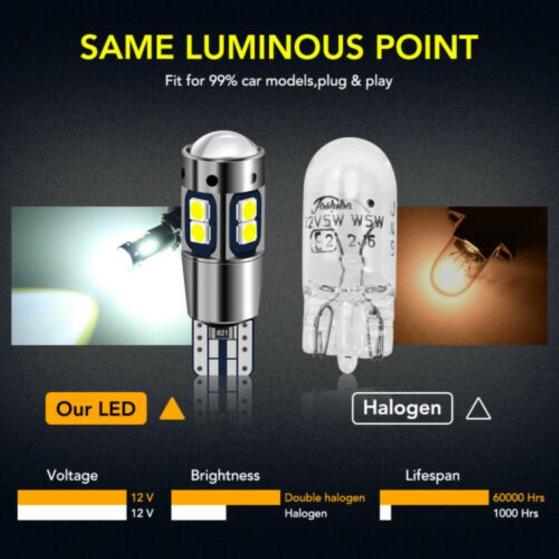 T10 501 W5w 3030 10smd billed feilfri Canbus side lyspærer hvit