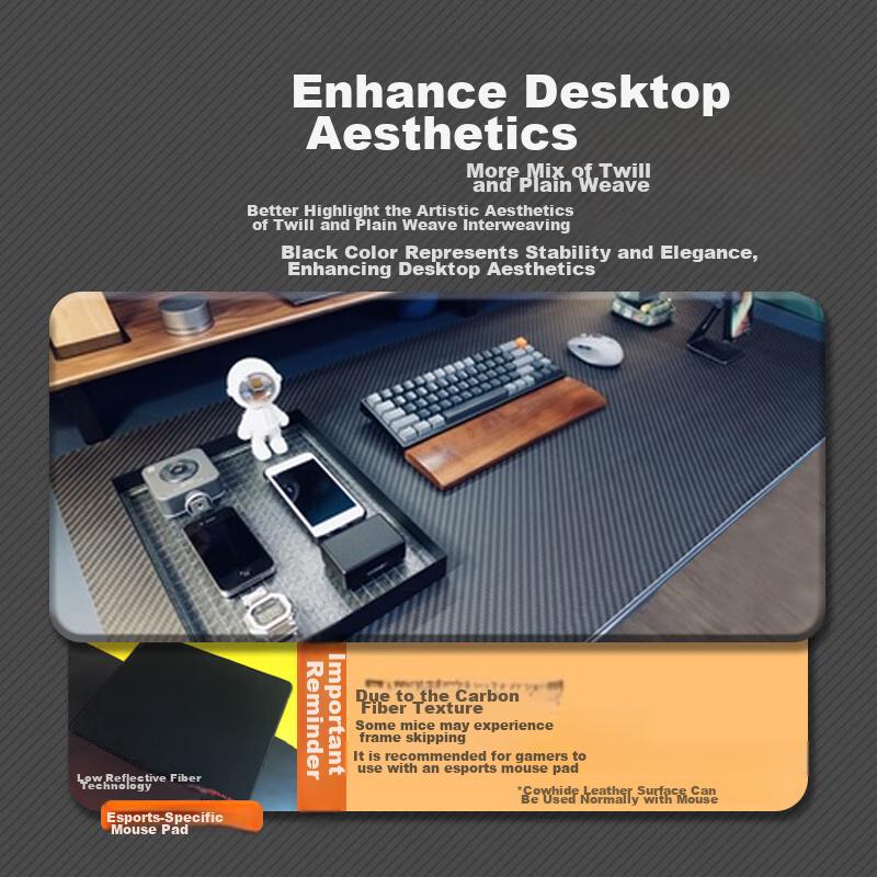 LESAILES Carbon Fiber Leather, Leather Mouse Pad, Large Size for Office Computer Keyboard, Waterproof And Non-Slip, Home Desk Pad, Black, 800*300*2mm