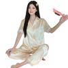 Light Luxury Solid Color High-End Lace Light Luxury Ice Silk Pajamas Women'S Summer Short-Sleeved Trousers Loungewear Set
