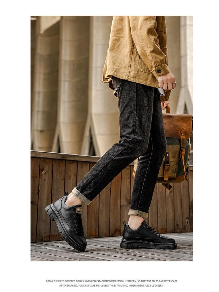 Men's 2025 Spring/Autumn Retro British Style Low-Top Leather Casual Work Shoes with Soft Soles