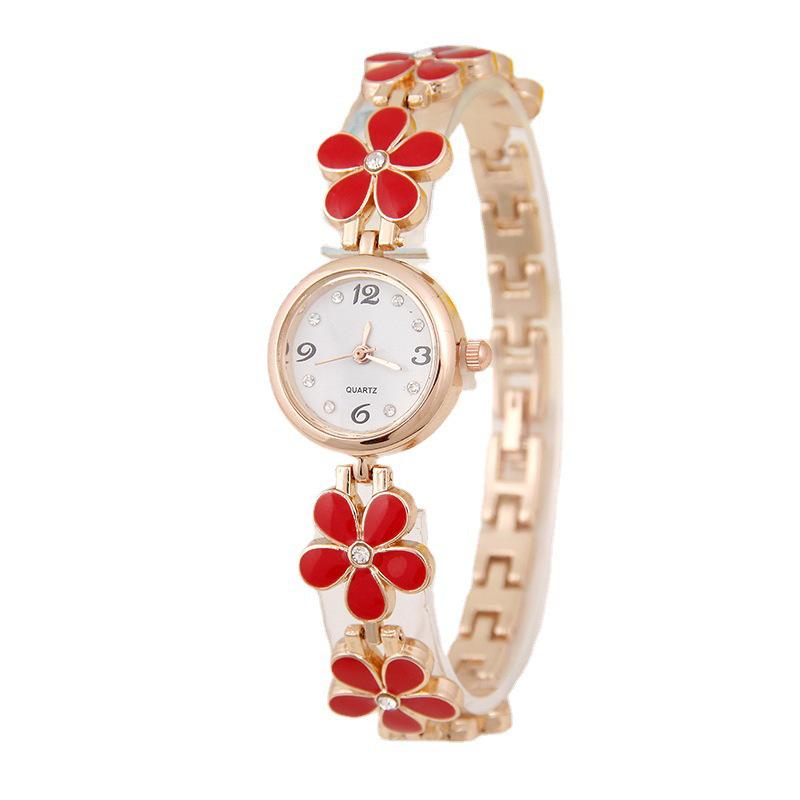 

Женские часы-браслет из розового золота с эпоксидной смолой в виде ромашки и цветка - Корейская мода красный