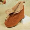 European and American Large Size Suede Lace-up Wedge Heel and Naked Short Boots Women's Winter Velvet Warm Wedge Heel Martin Boots