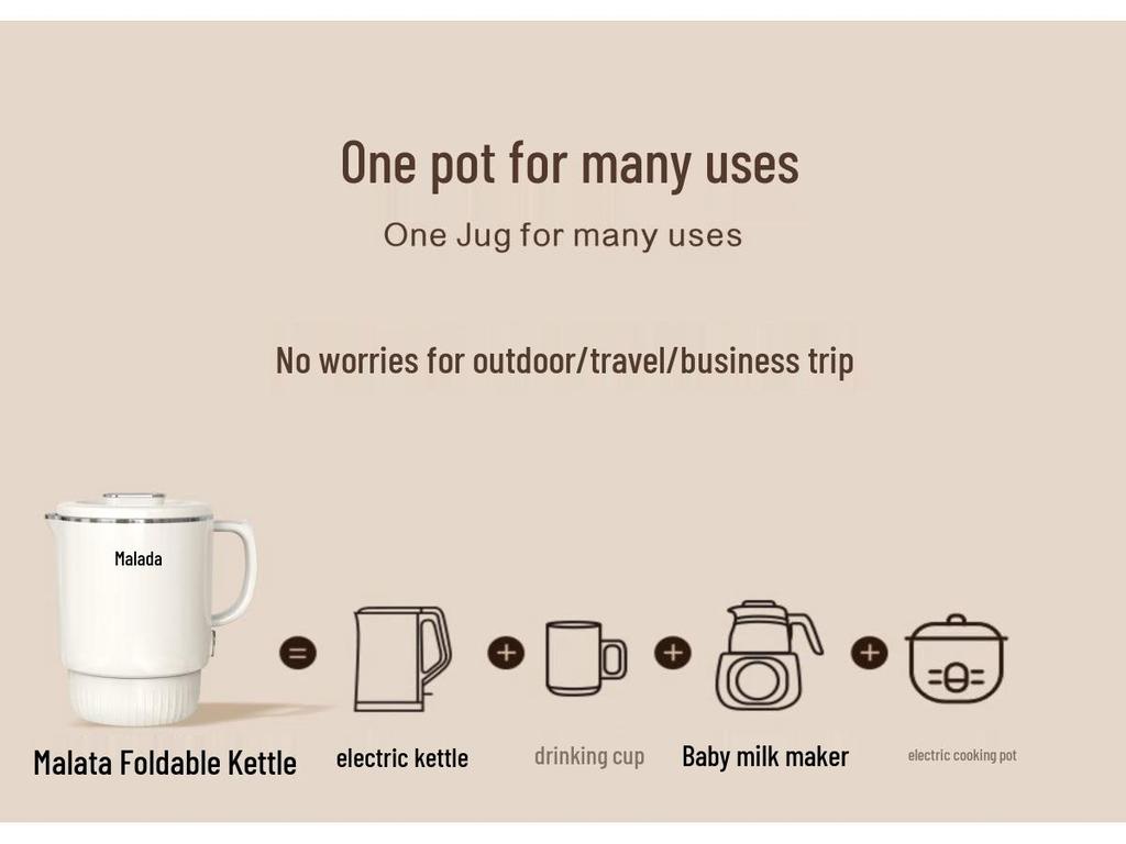 Wanlida Portable Foldable Stainless Steel Electric Travel Kettle 