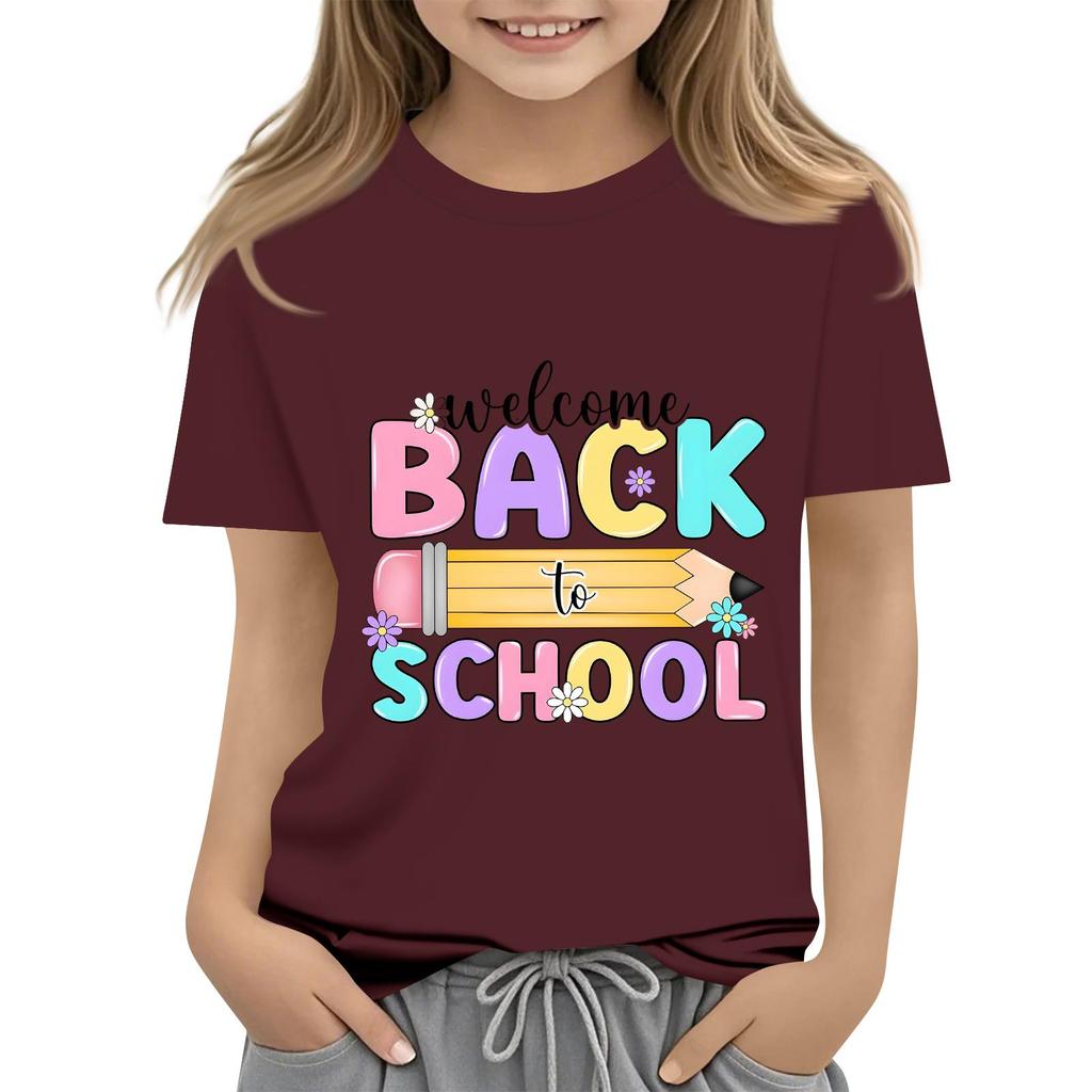 Children's Casual and Fashionable Round-Neck Printed Short-Sleeve Top for Back-to-School
