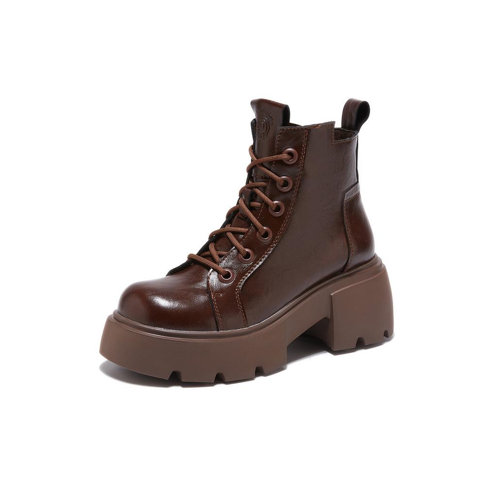 Autumn and Winter New Small Height Increase Medium Tube Trendy Women's Boots Thick Heel Cotton Martin Boots Women's Leather